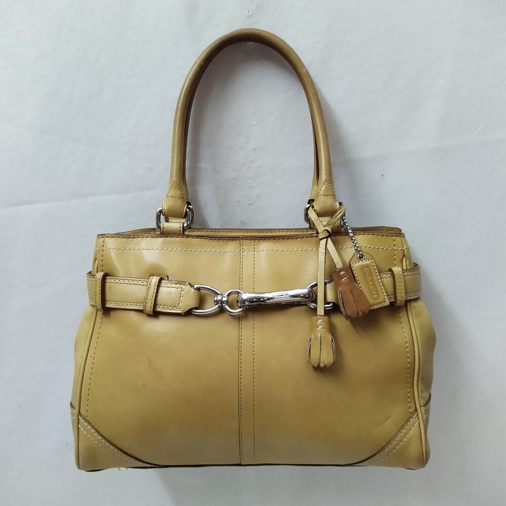 Coach Hampton Tan Leather Double Handles Zipper Closure Satchel Bag